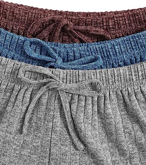 Women's 3 Sets Rib Knit Lounge Set Crop Cami Top and Tie Front Shorts Sleepwear Pajama Set